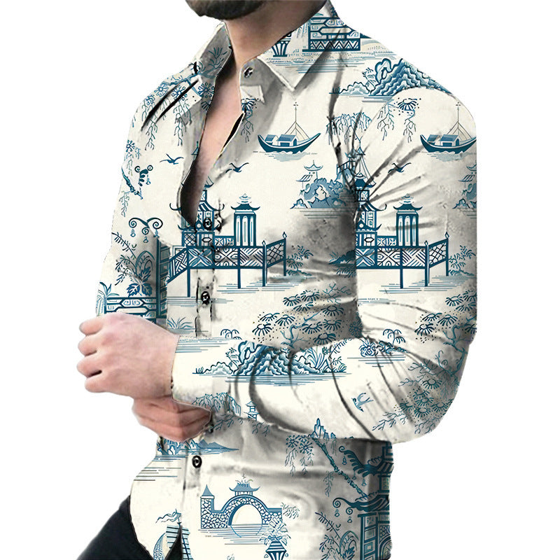 Men's Casual Long Sleeved Large Floral Shirt - Fastbizstore