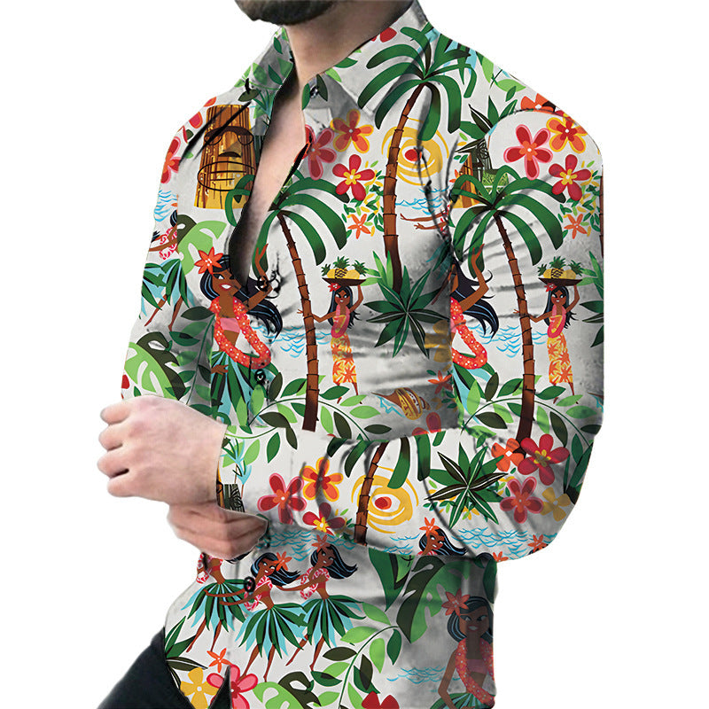 Men's Casual Long Sleeved Large Floral Shirt - Fastbizstore