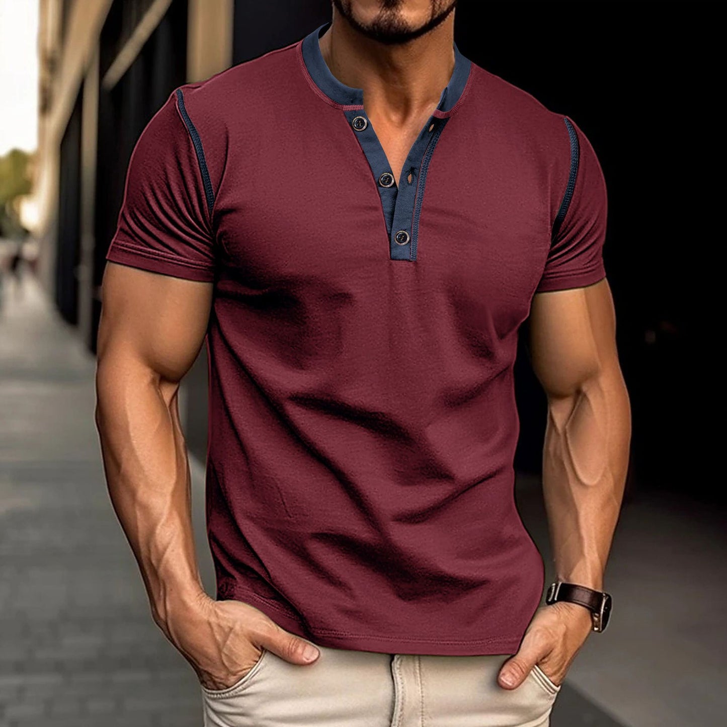 Short-sleeved Polo Shirt V-neck T-shirt Mens Clothing - Fastbizstore