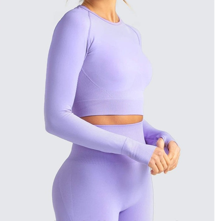 Seamless Long Sleeve Shirt Pants High Elastic Yoga Suit - Fastbizstore