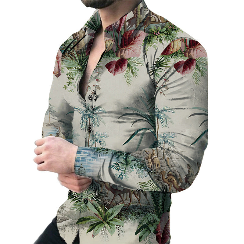 Men's Casual Long Sleeved Large Floral Shirt - Fastbizstore