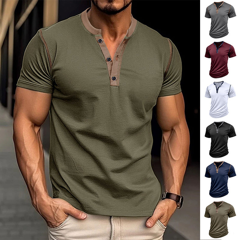 Short-sleeved Polo Shirt V-neck T-shirt Mens Clothing - Fastbizstore