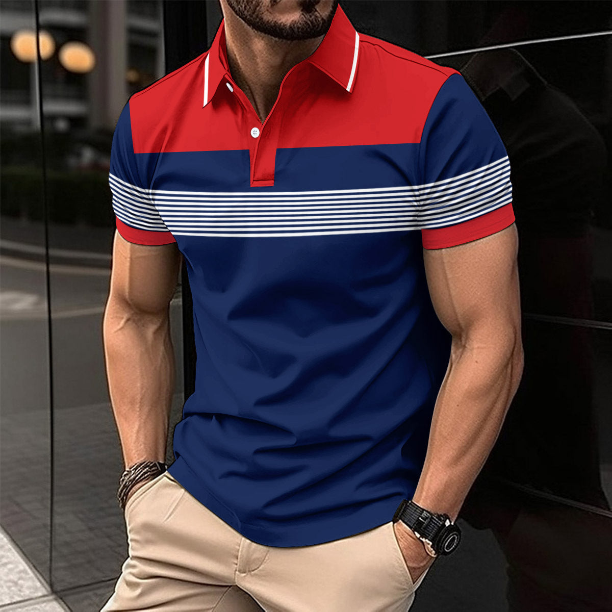 Casual Button Business Striped T-Shirt - Fastbizstore