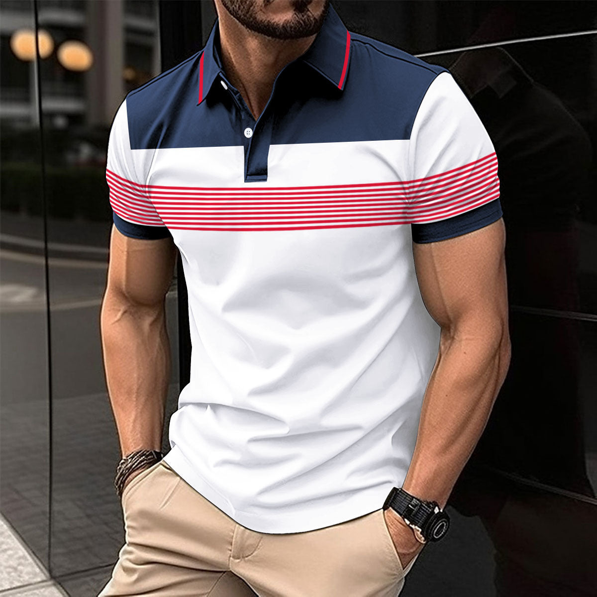 Casual Button Business Striped T-Shirt - Fastbizstore