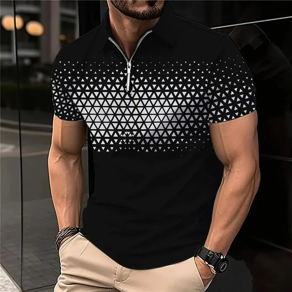 Men's Retro Fashion Plaid  Zipper Lapel Short Sleeve - Fastbizstore