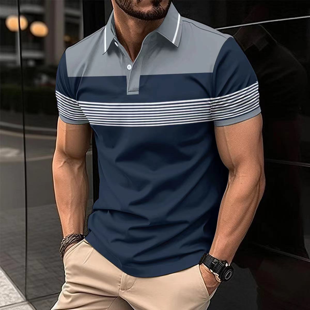 Casual Button Business Striped T-Shirt - Fastbizstore