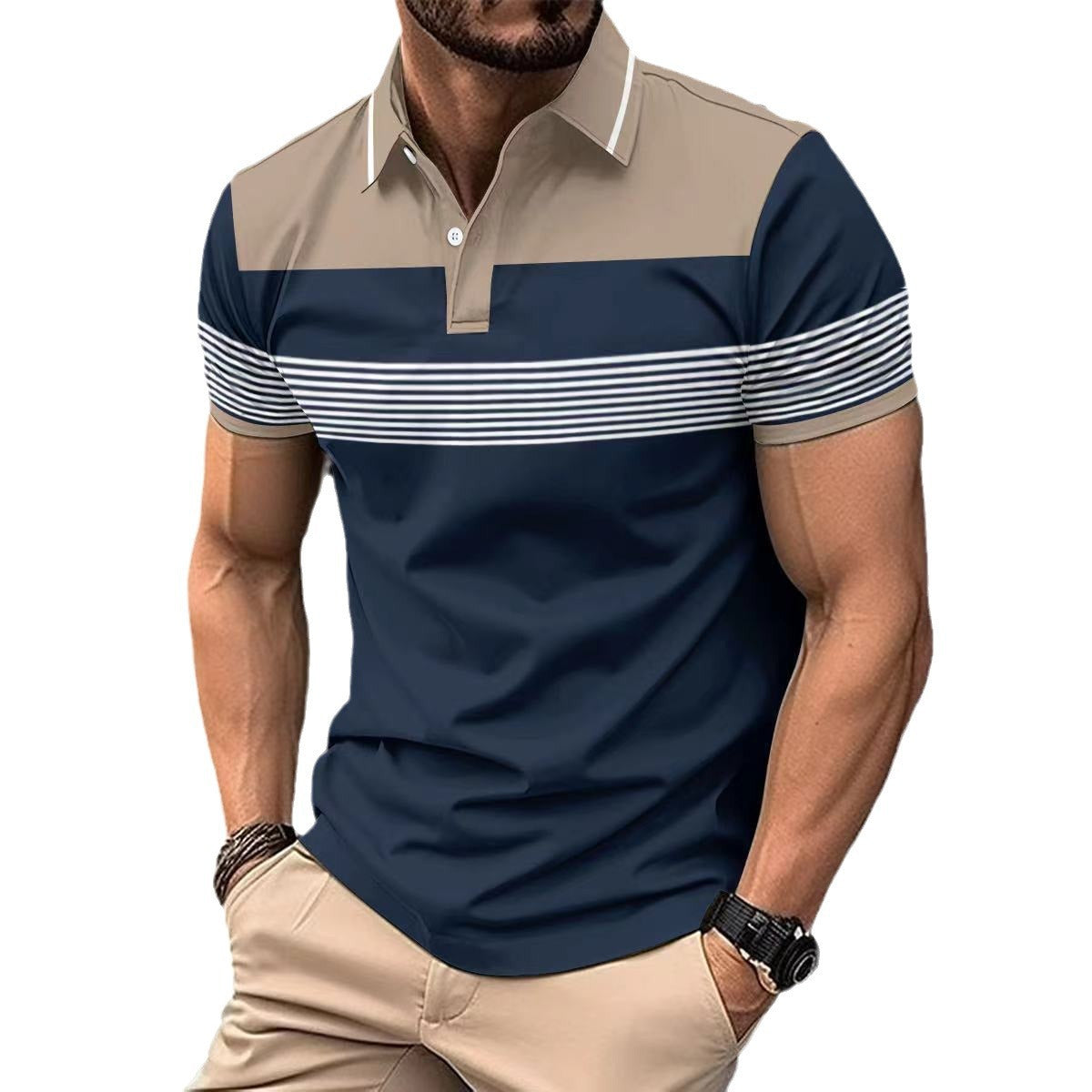 Casual Button Business Striped T-Shirt - Fastbizstore