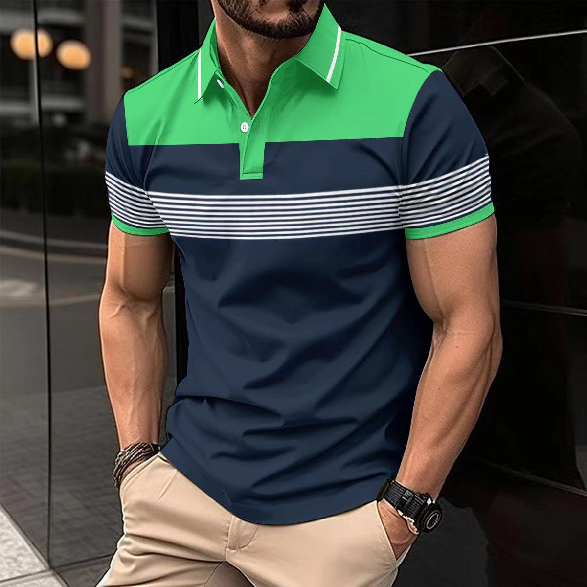 Casual Button Business Striped T-Shirt - Fastbizstore