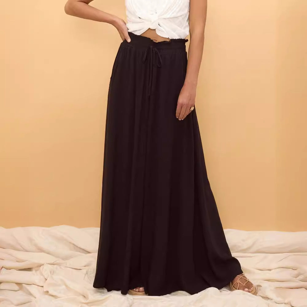 Loose Lace-up Waist Wide-leg Pants For Women - Fastbizstore