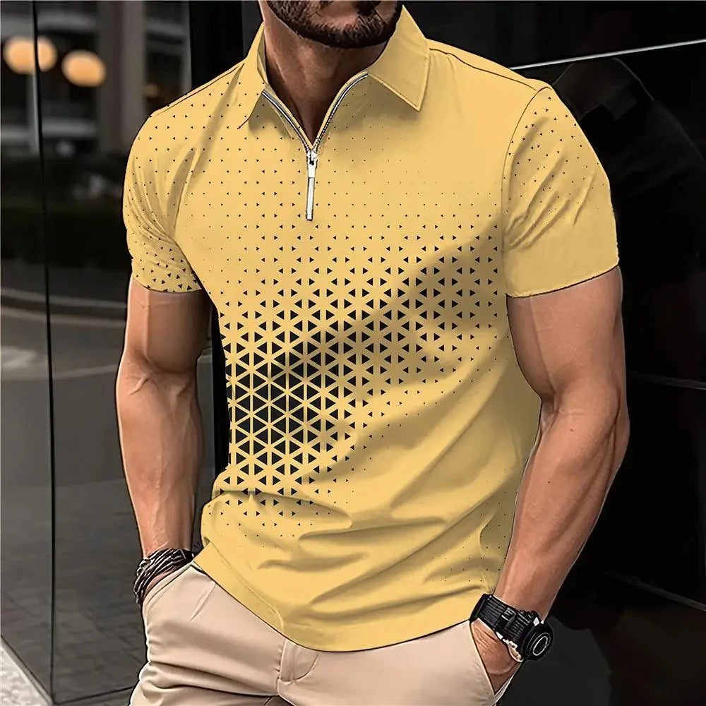 Men's Retro Fashion Plaid  Zipper Lapel Short Sleeve - Fastbizstore